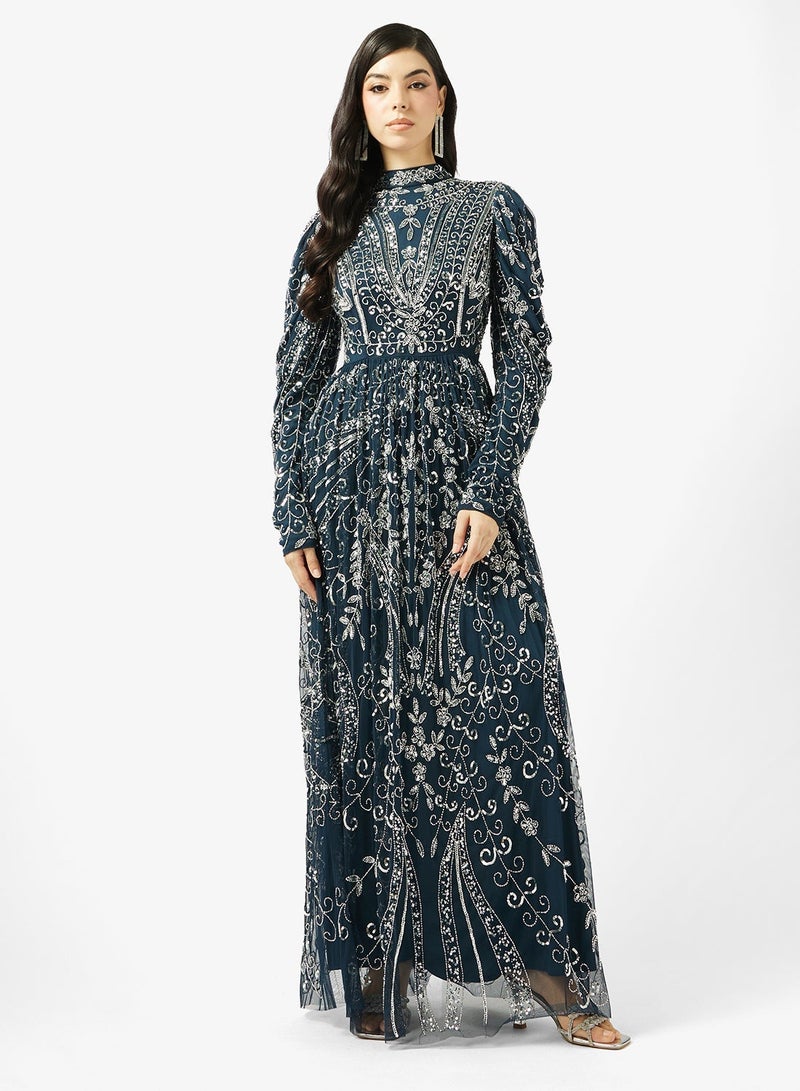 MARYISA High Neck Sequin Maxi Dress - Image 4